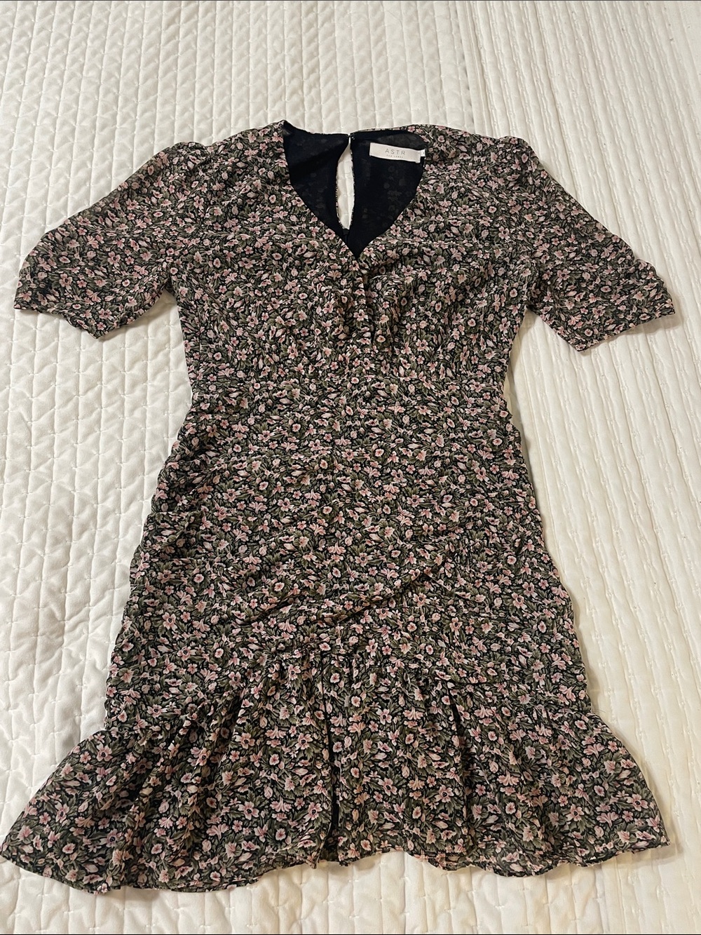 Astr Black Mini Dress with Pink Floral Print